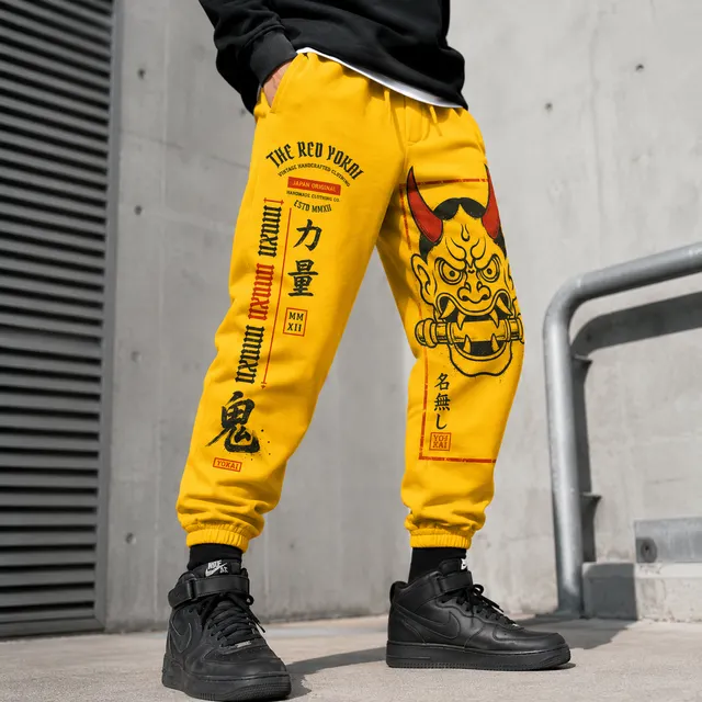 Techwear Yellow Oni Mask Jogger Pants