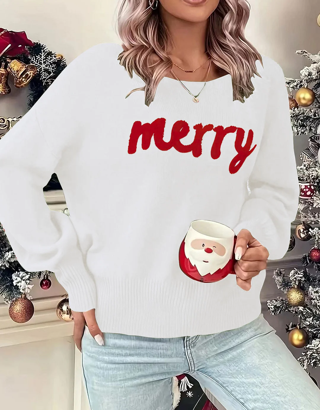 Athvotar Athvotar And Winter Christmas Sweater Women Loose Lettered Long-Sleeved Knitted Shirt Head