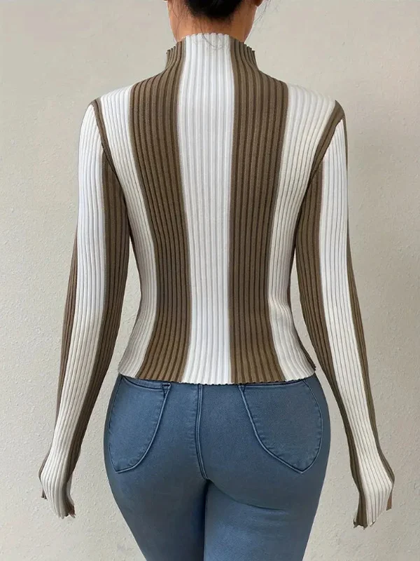 Nigikala Nigikala Women's Spring And Autumn Classic Black And White Bumpy Knitted Jersey Slimming Inside Top