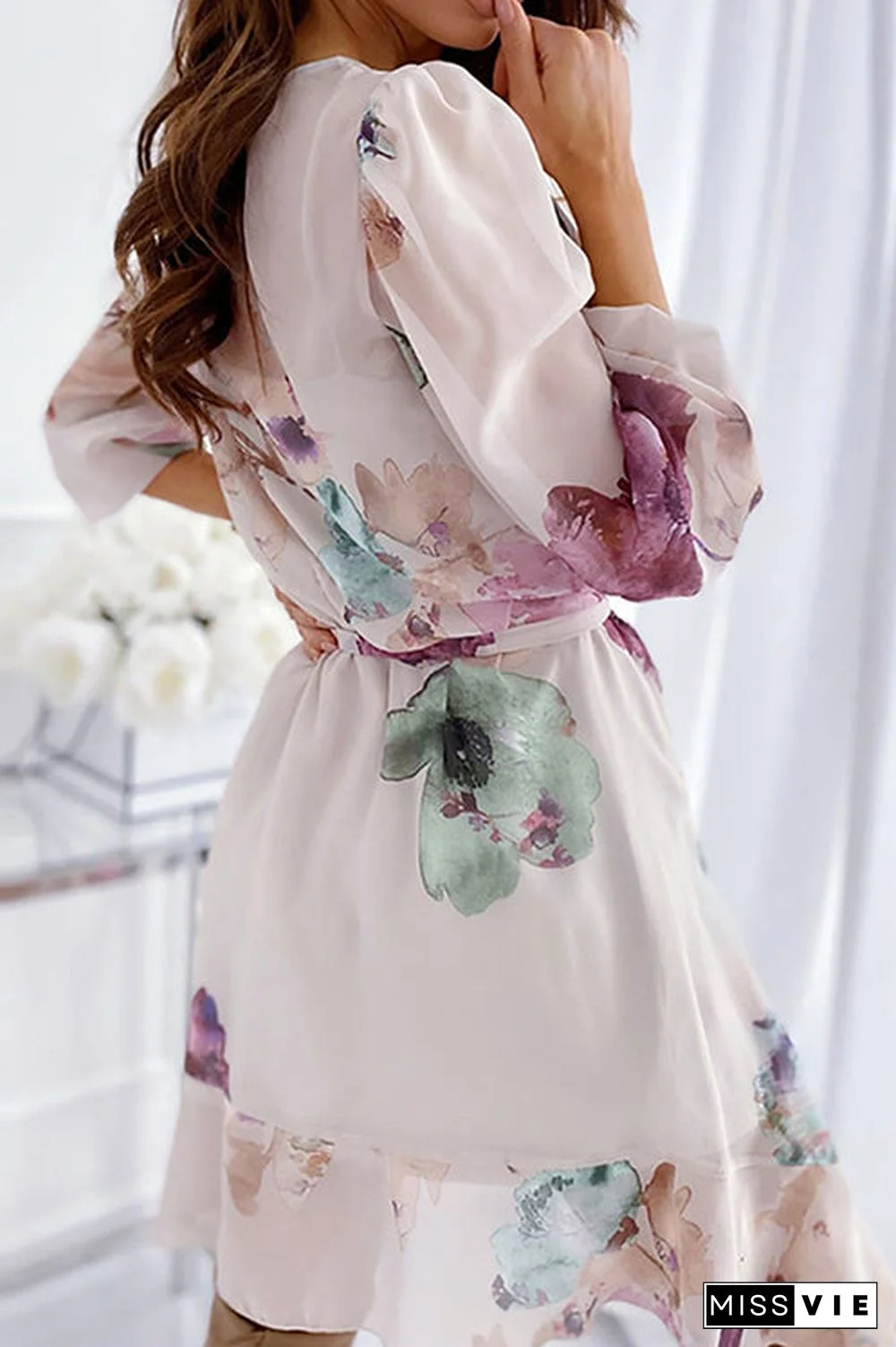 Floral Bleted Long Sleeve Mini Dress