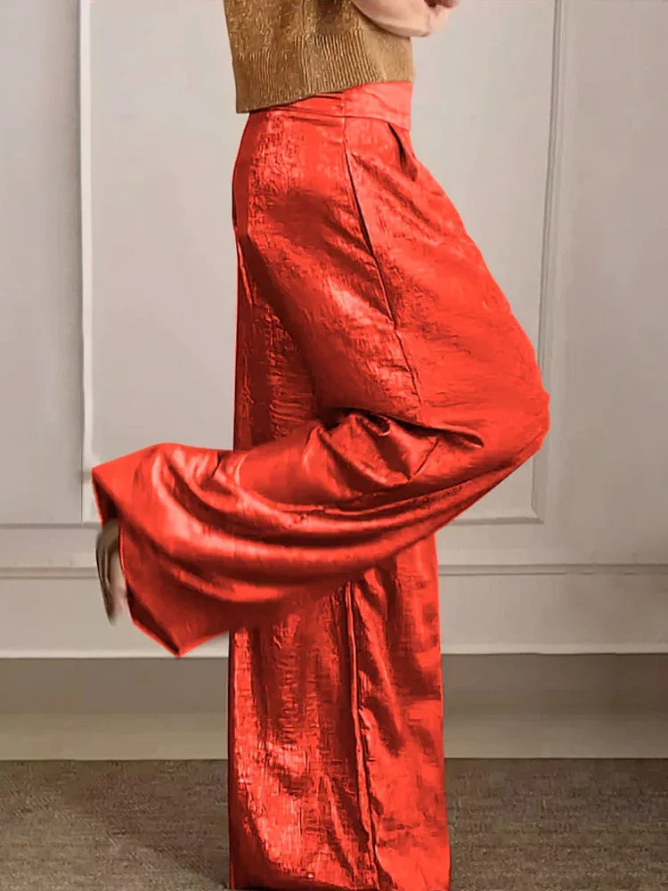 Women's Solid Color High Waisted loose Casual Wide-leg Pants