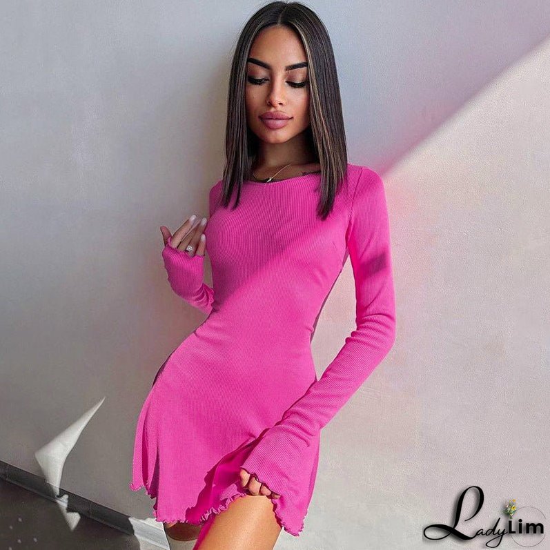 Minimalist Solid Color Dress with Back Lace-Up Waist Control