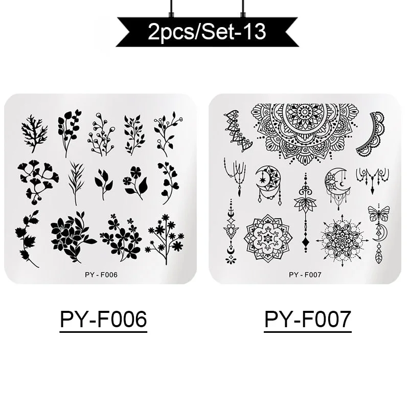 PICT YOU Stamping Plates Kits Striped Line Flowers Stamp Plate Tropical Geometry Lace Halloween Pumpkin Nail  Image Plate-Nail Inspo