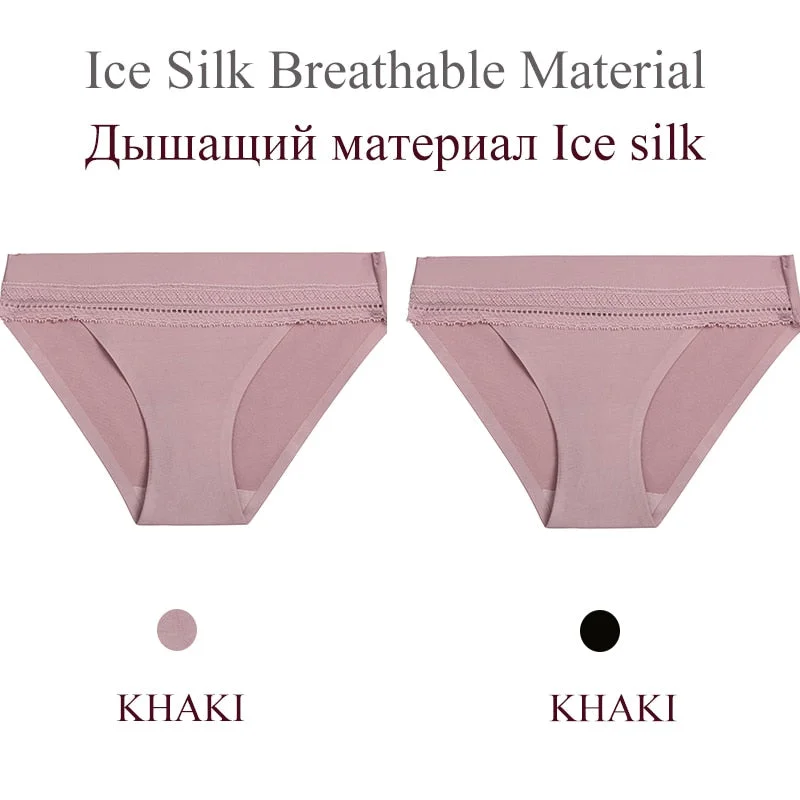 FINETOO 2PCS/Set Woman Lace Sexy Panties Ice Silk Women Underwear Seamless Low-Rise Lingerie Female Breathable Girls Panty 2021