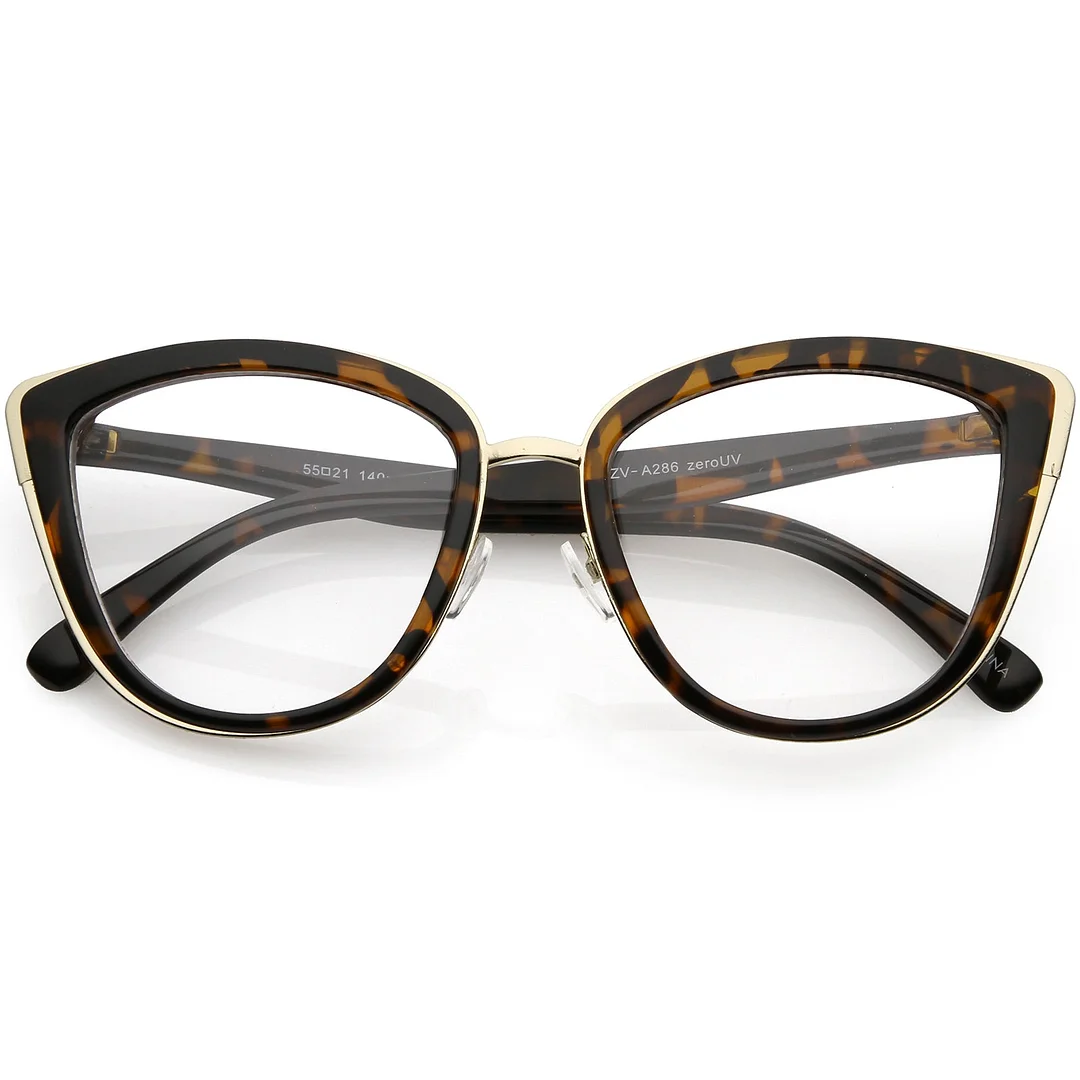 Oversize Rimmed Metal Cat Eye Glasses Clear Lens 55mm