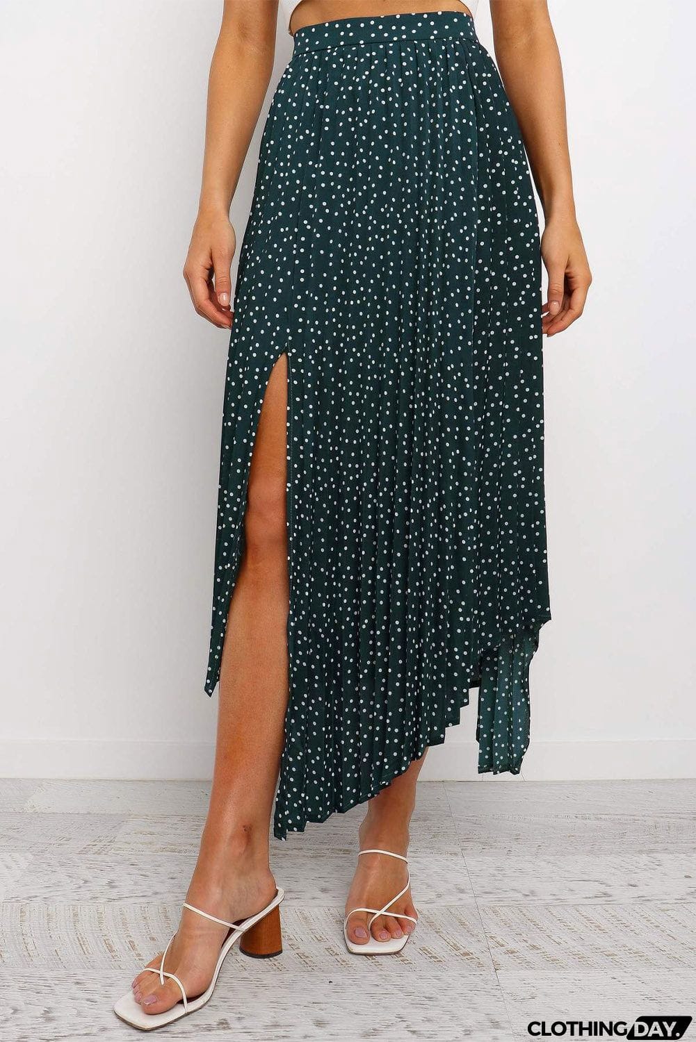 Fashion Print Side Slit Pleated Maxi Skirt