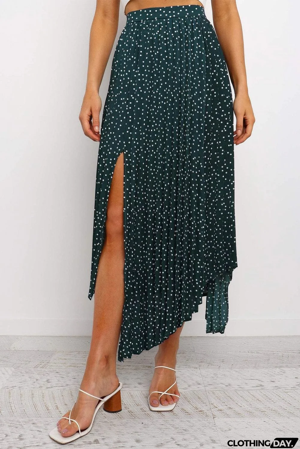Fashion Print Side Slit Pleated Maxi Skirt