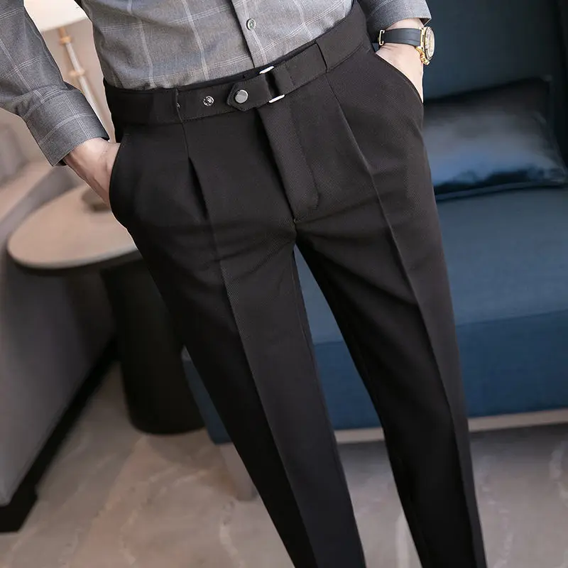 Men's Summer Pants Slim Fit 9 Cropped Business Straight Elastic Social Tailoring Male Suit Trousers Tressed Stretch Formal Cheap | Mayfirstaudio
