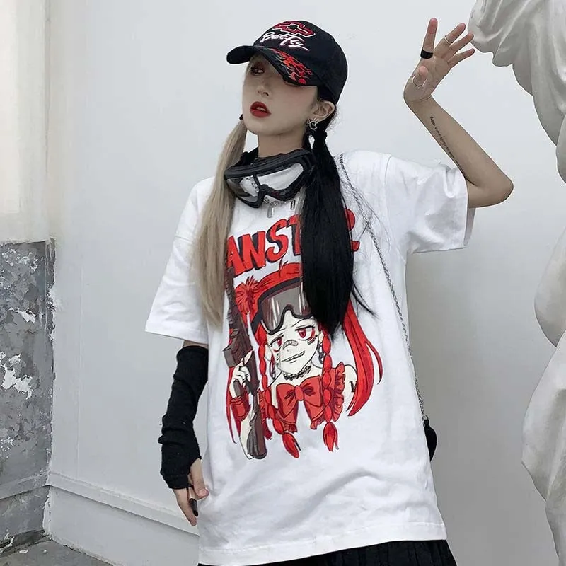 NiceMix gothic couple t shirt women Summer Female Cool BF Style Cool Female Kpop Tshirt Summer Streetwear Black Girls t-shirt