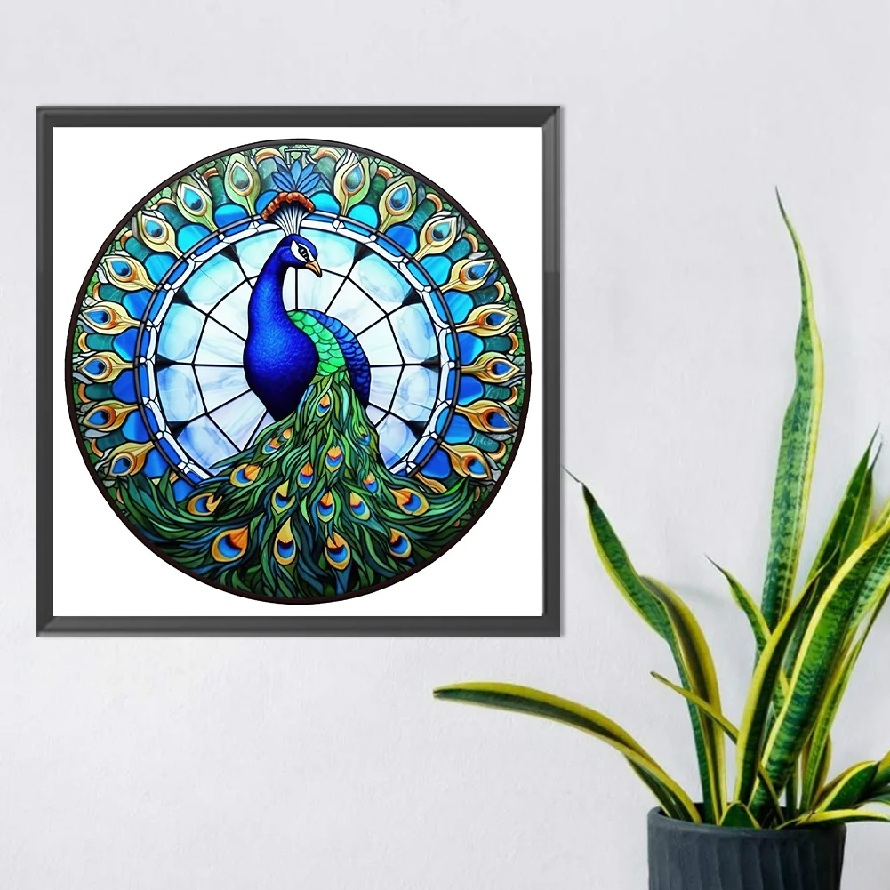 Diamond Painting - Full Round Drill - Stained Glass Peacock(30*30cm)