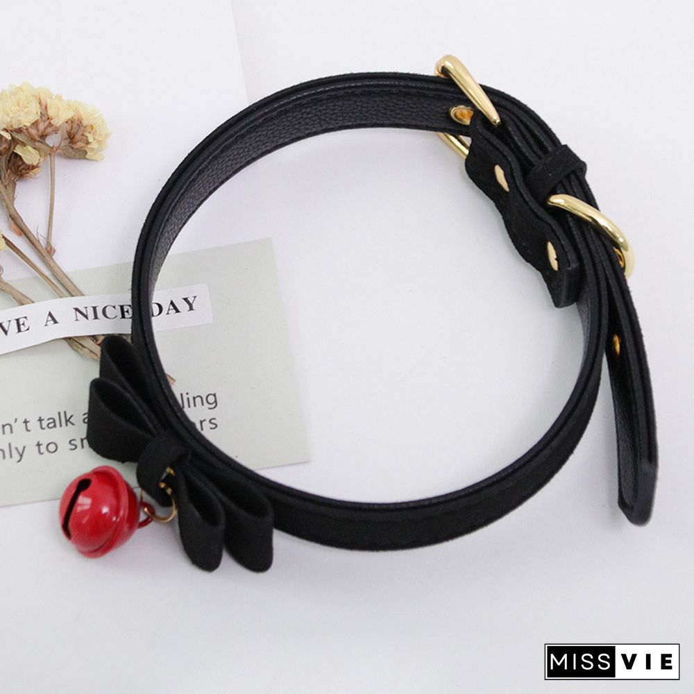Bow Knot Small Bell Leather Collar