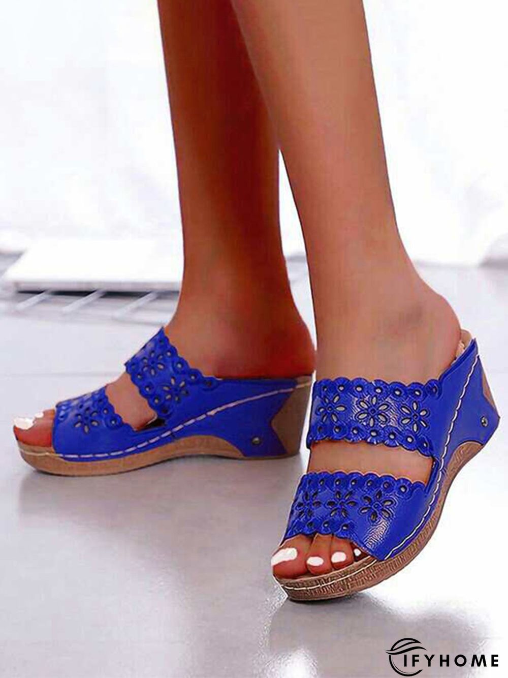 Embroidered Cutout Platform Wedge Slipper Sandals | IFYHOME