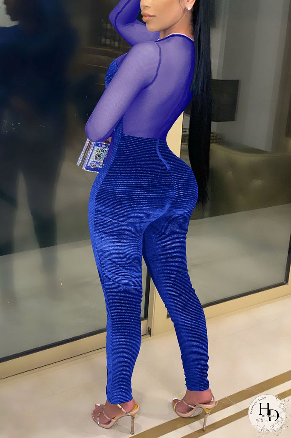 Black Sexy Solid Split Joint O Neck Skinny Jumpsuits