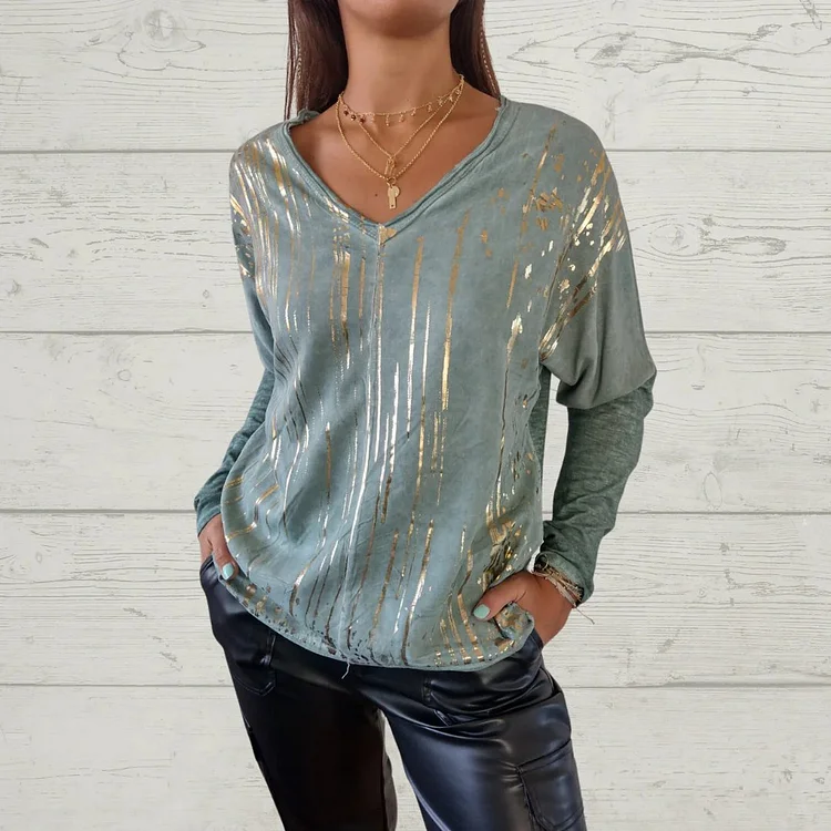 V-neck Bronzing Casual Top