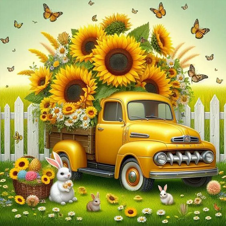 Sunflower Garden Car 30*30CM (Canvas) Full Round Drill Diamond Painting gbfke