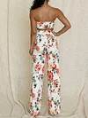 Floral Printed Lace-Up Vest Top+Wide Leg Pants Suits