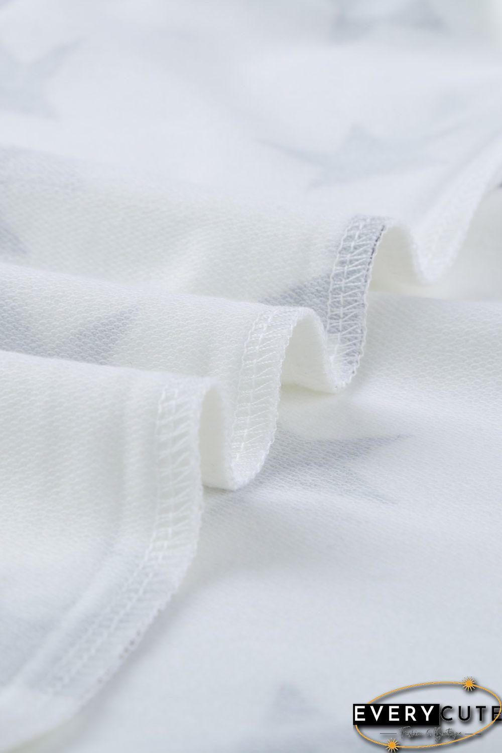 White Crew Neck Star Print Drawstring Loungewear Set with Pocket