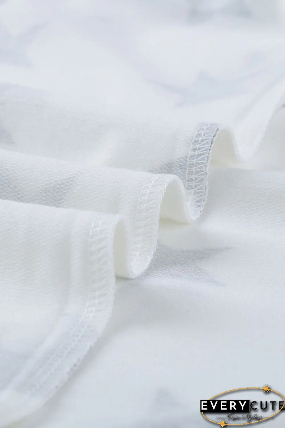 White Crew Neck Star Print Drawstring Loungewear Set with Pocket