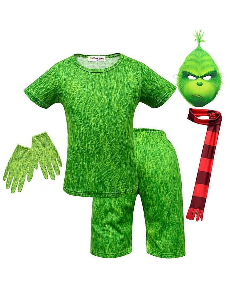 Mayoulove Boys Girls The Grinch T Shirt And Shorts Cosplay Costume-Mayoulove