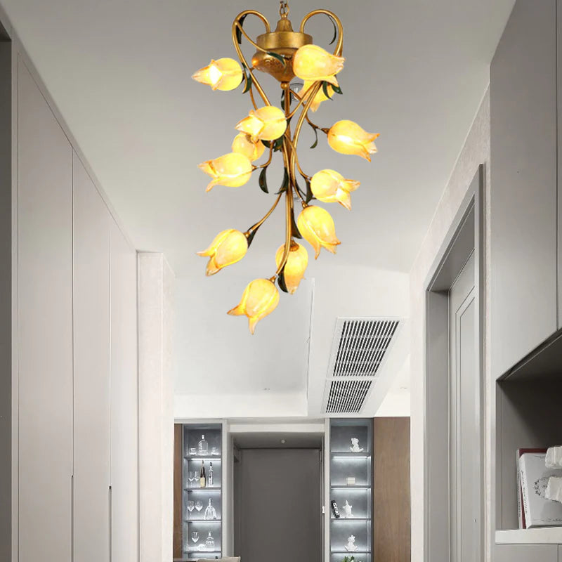 American Garden Brass Blossom Living Room 12 Bulbs Led Pendant Lighting Fixture / A