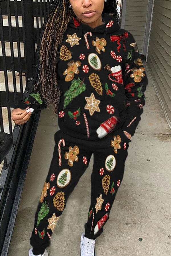 Fashion Casual Christmas Print Two Pieces