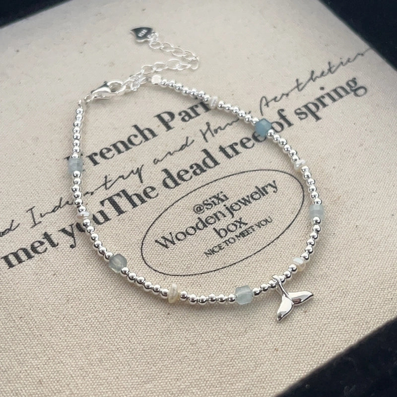 925 Sterling Silver Beaded Chain Bracelets Elegant Minimalist