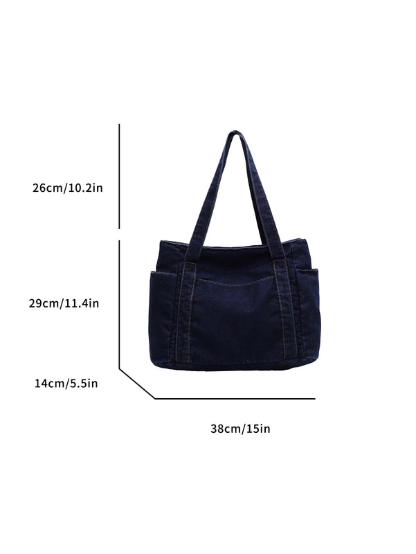 Women’s Denim Solid Color Classic Style Square Zipper Tote Bag