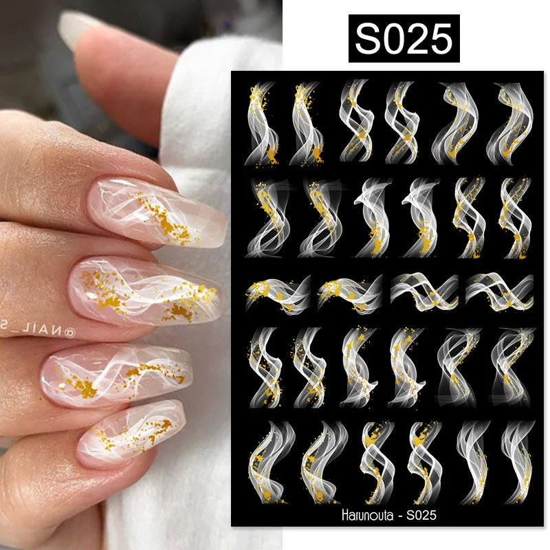 1 Pc White Gold Laser Leaves 3D Nail Stickers Leaf Cute Spring Sliders for Nails Flowers Adhesive Sticker Nail Art Design Decal-Nail Inspo