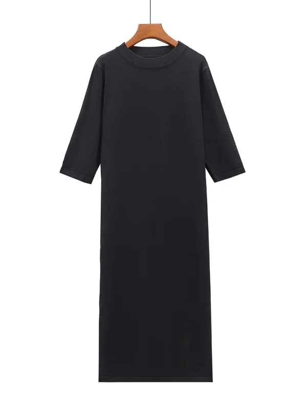 Simple Solid Color Half Sleeve Long Dress