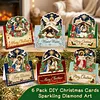 6Pcs DIY Pearl Diamond Painting Christmas Cards, 3D Greeting Card Craft Kits with Resin Pearls, Handmade Holiday Cards for Adults, Christmas Gifts & Decorations