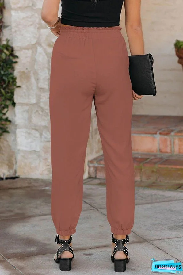 High Waist Lace-Up Pencil Cuff Pants