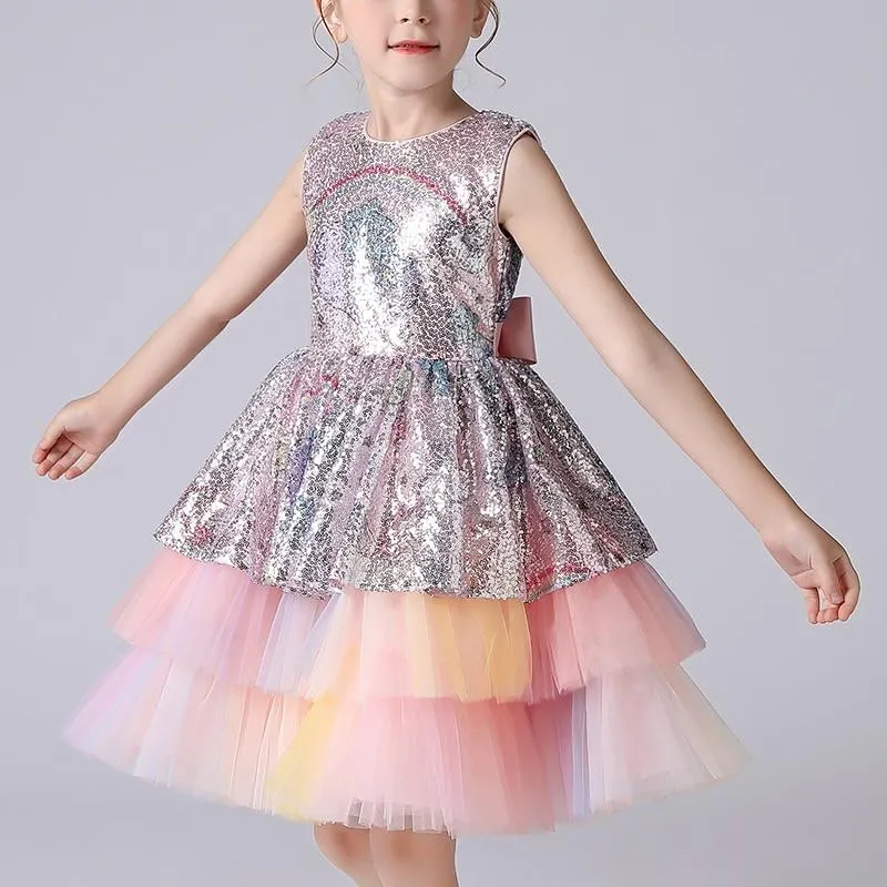 Kids Dress Girls Sequined Cake Skirt Wedding Party Tailing Elegant Princess Sleeveless Children Tutu Dresses