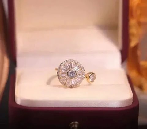 Gold Crystal Anxiety Relief Spinning Ring