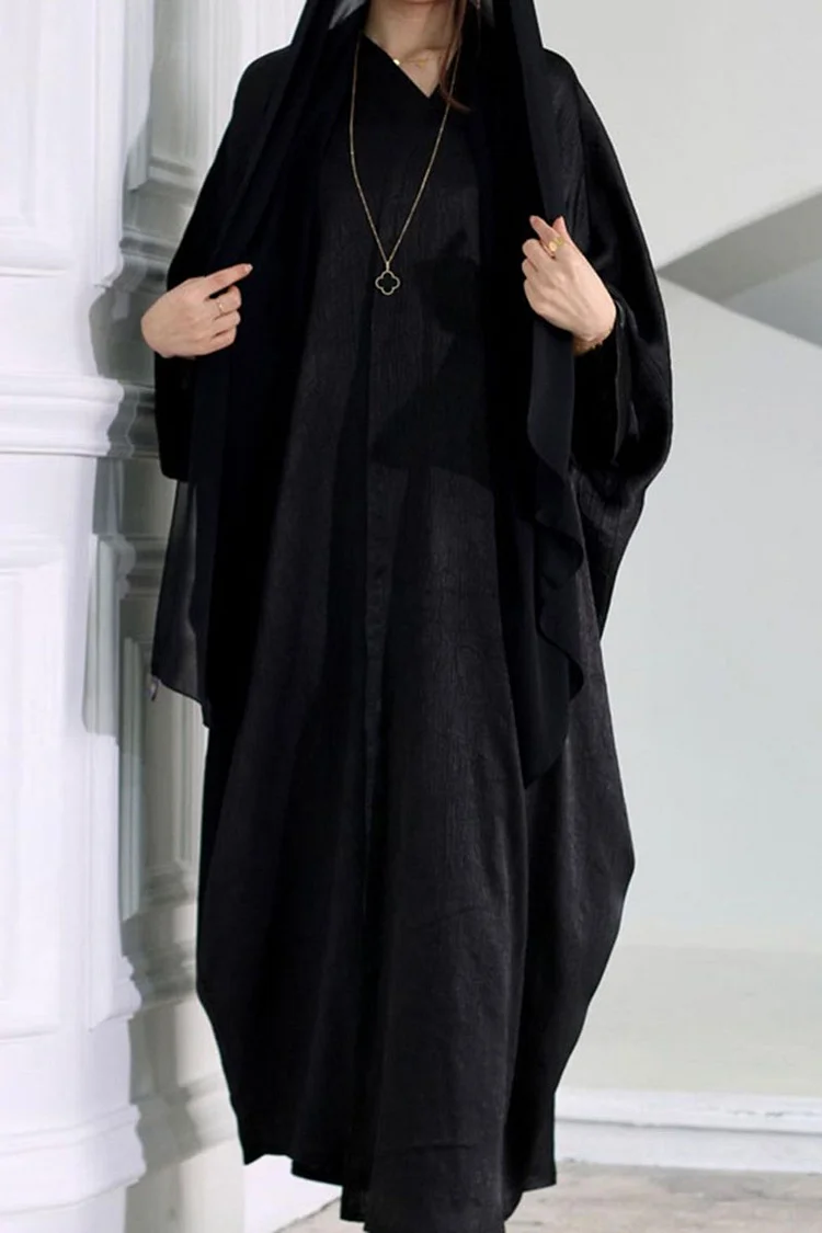 Batwing Sleeve Shiny Solid Color Long Sleeve Loose-Fit Abaya Long Cardigan