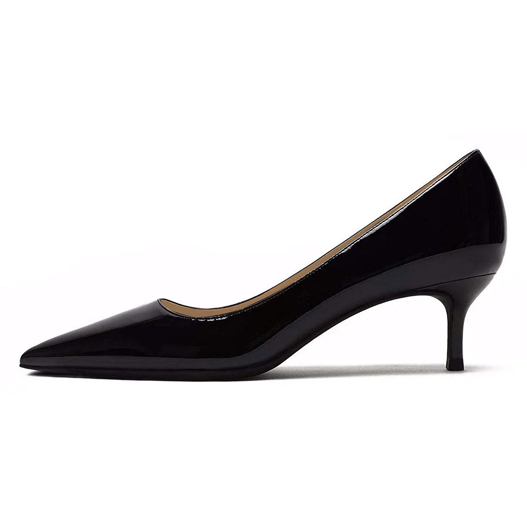 Black Patent Leather Low Heel Closed Pointed Toe Slip-On Pumps Shoes
