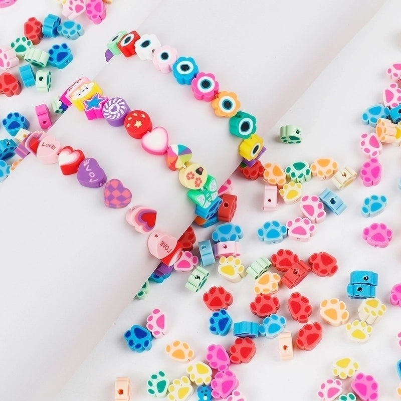 1 Pack Soft Clay Rainbow Heart Shape Beads