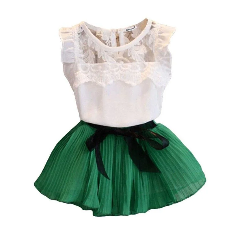 Summer Toddler Girls Cute Sets Costumes For Kids T-Shirt Tutu Skirt 2pcs Sport Suit Children Clothing Outfit 3 4 5 6 7 8 Year