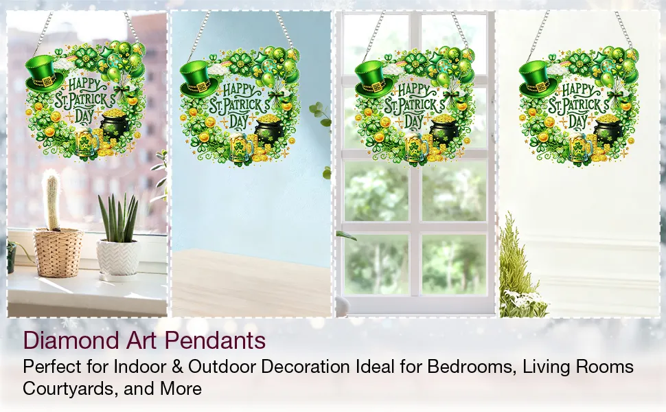 St Patricks Wreath DIY 2D Flat Acrylic Diamond Painting Kits 5D Diamond Art Painting Window Pendants for Home Garden Wall Decoration