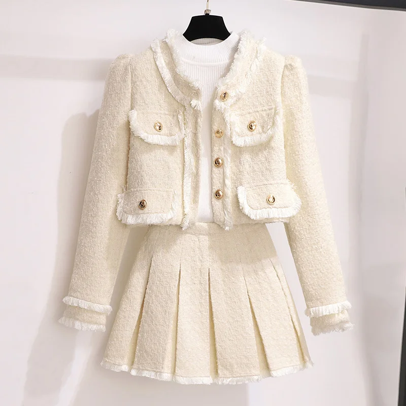Toloer Toloer Fragrant Wind Suit Skirt Female Autumn Winter 2024 New Hot Style Temperament Small Feeling Small Dress Two Sets-Outfit Ideas