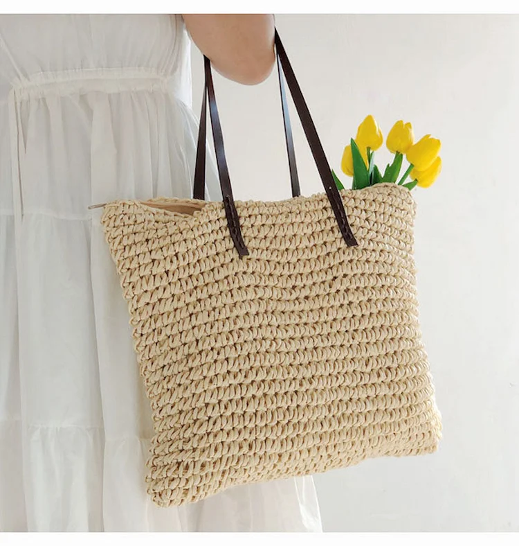 Elena Handbags Everyday Large Straw Woven Summer Bag