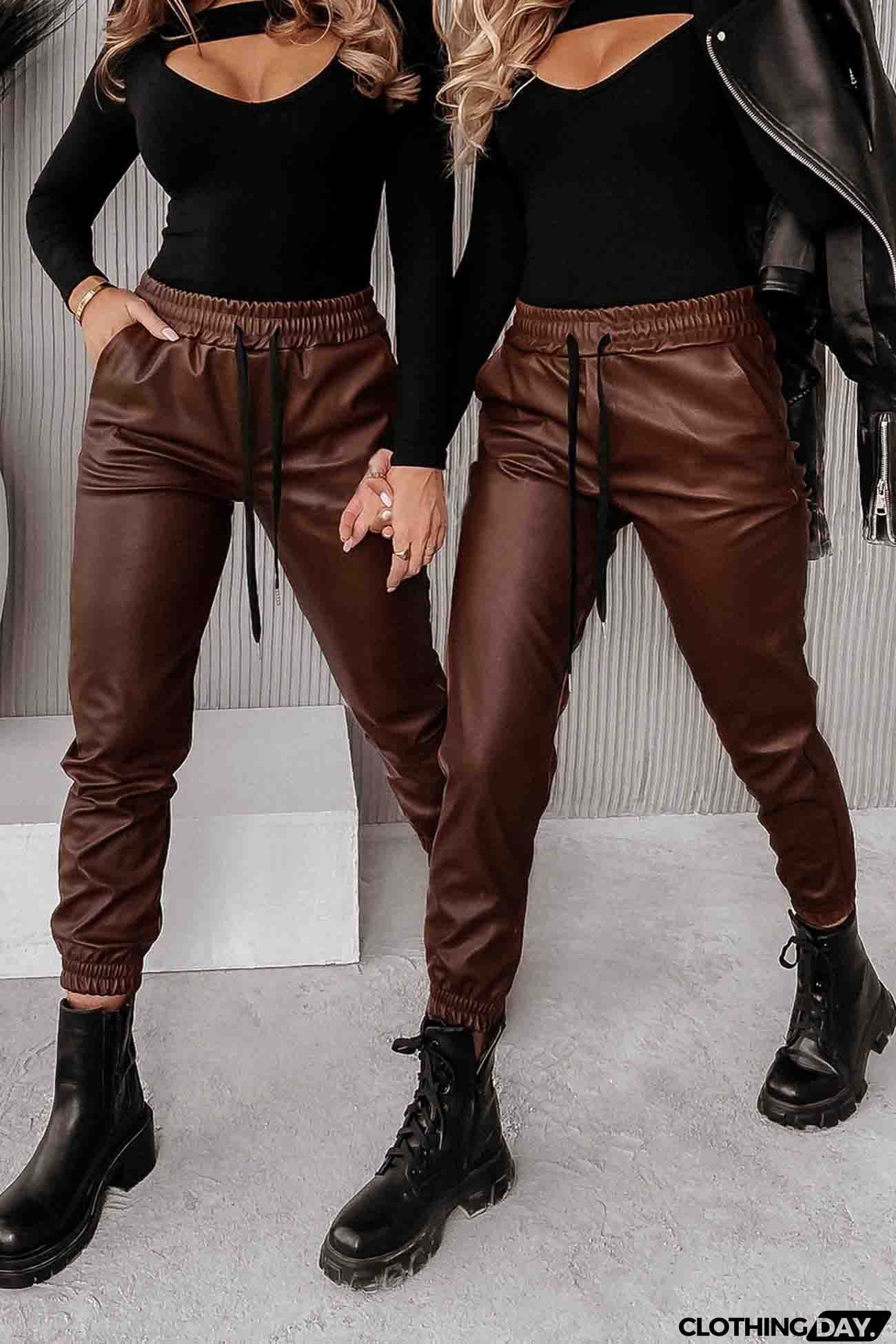 Drawstring Pocket Leather Jogger Pants