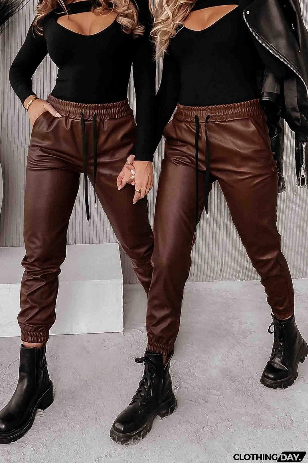 Drawstring Pocket Leather Jogger Pants