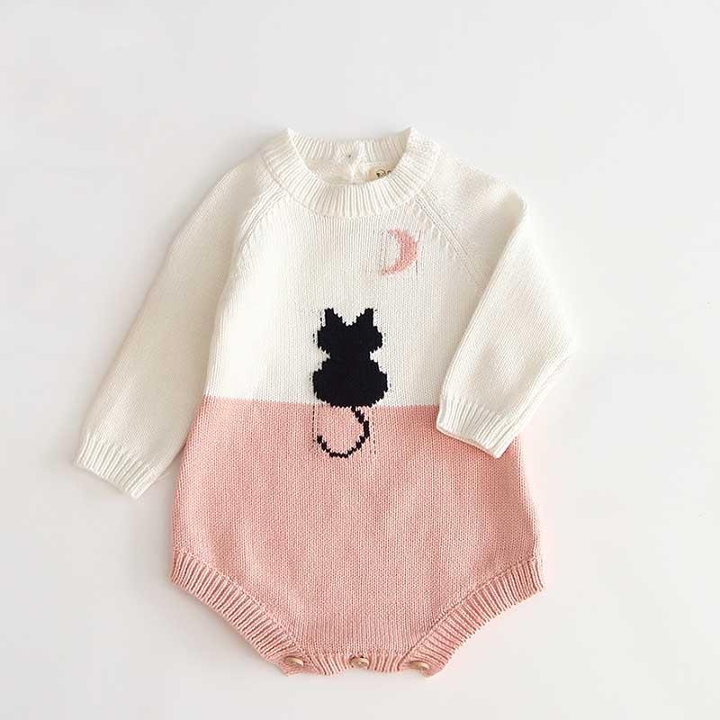 Baby Girls Knitted Bodysuit 2021 Spring Infant Newborn Long Sleeve Solid Ruffled Jumpsuit Outfit Set Baby Spring Autumn Clothing