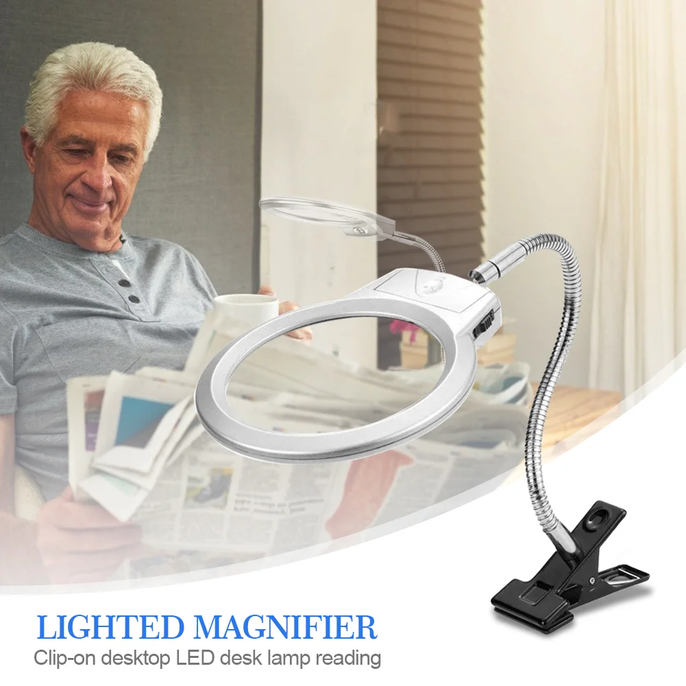 Magnifier Clip-on Lighted Table Desk LED Clamp Lamp 2x 5x Magnifying Glass