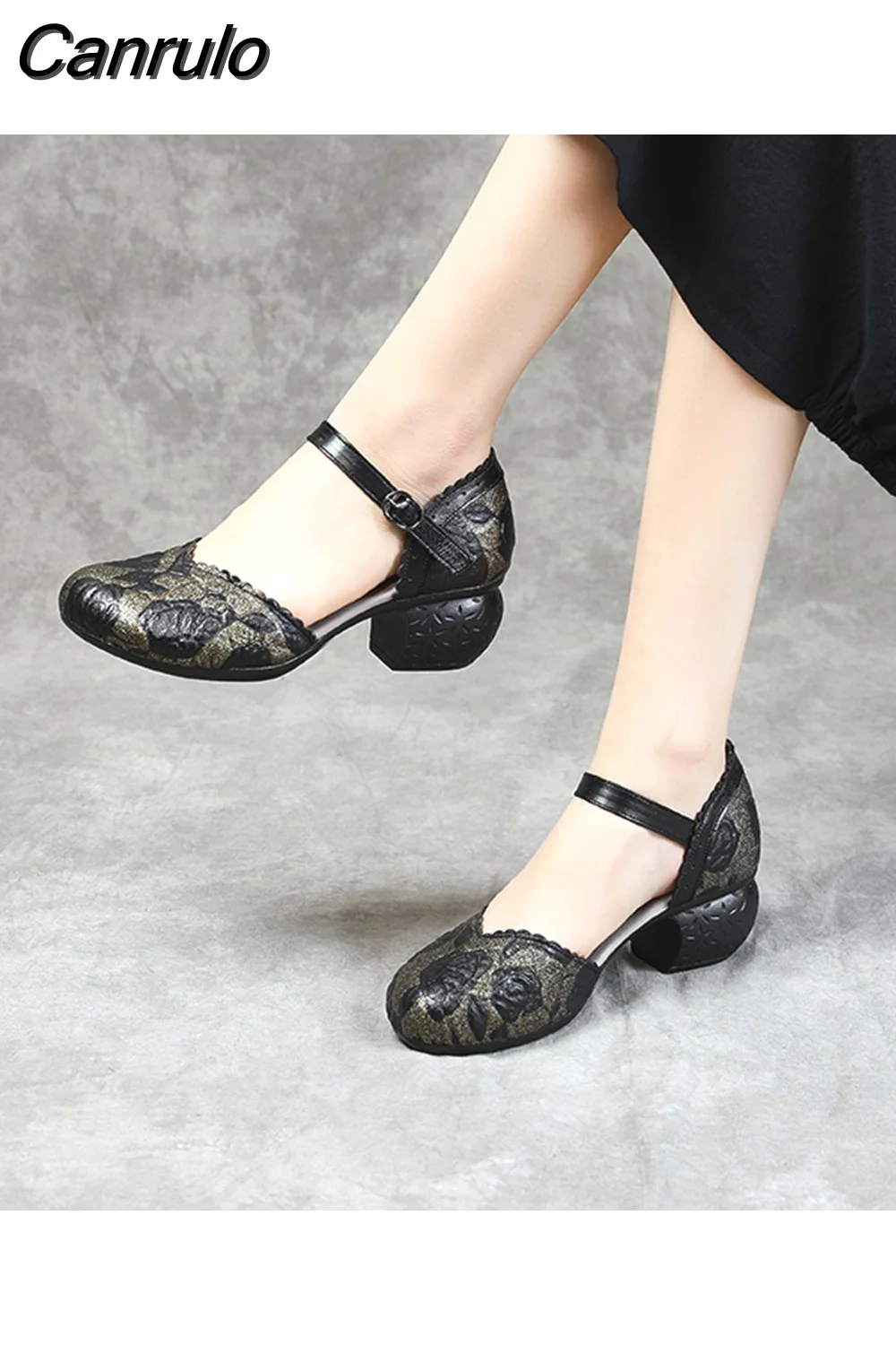 Canrulo 2023 Summer Women Shoes Genuine Leather Women Pumps Handmade Comfortable Vintage Style High Heels sandals women sandalia
