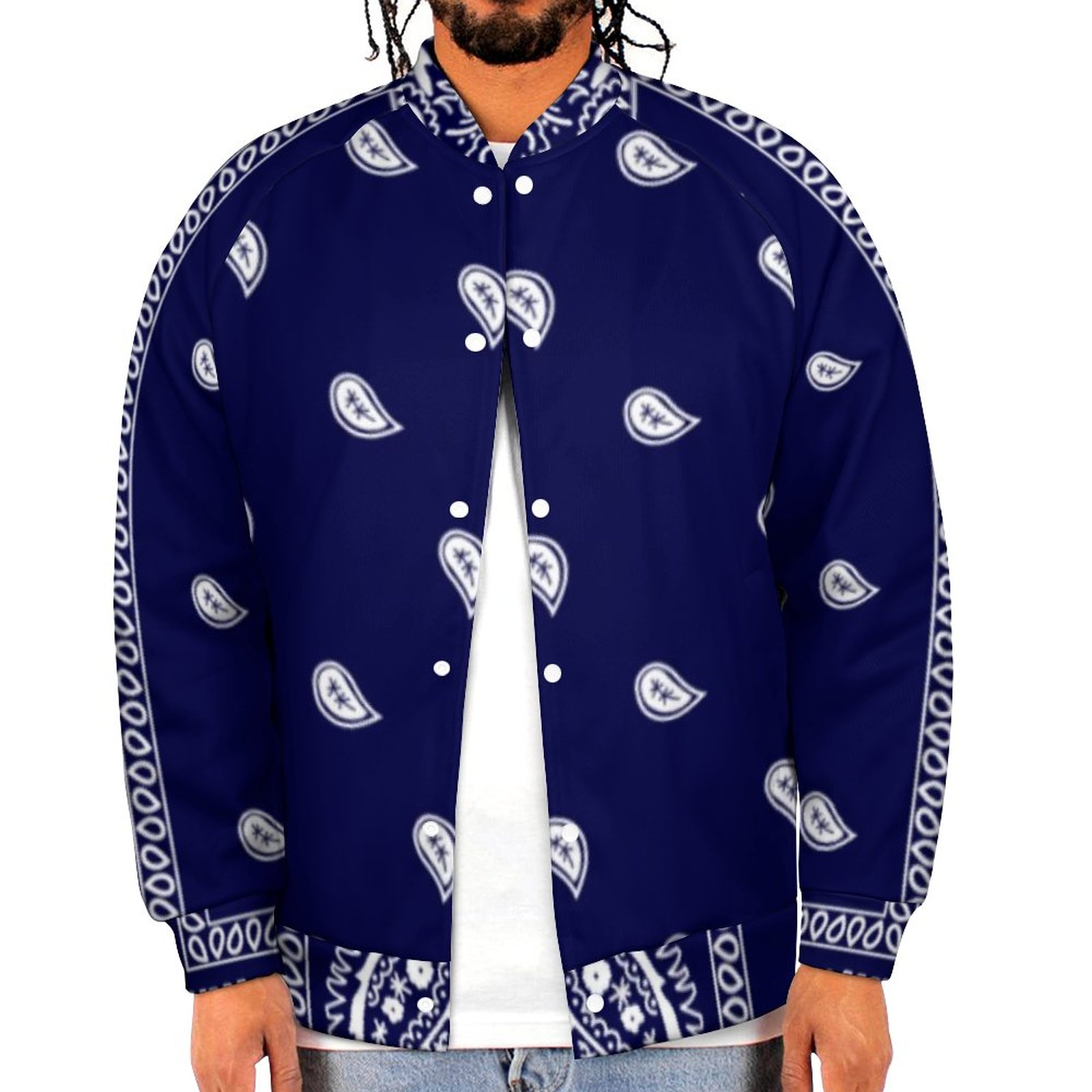 Spring and Fall Bandana True Blue Sweatshirt Jacket Mens Casual Lightweight Button Up Bomber Jacket Outwear 2XS-6XL