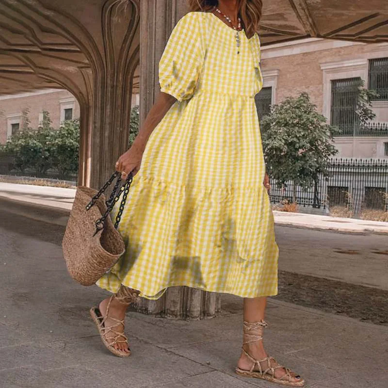 Women Vintage O-neck Floral Print Loose A-Line Dress Half Sleeve Party Dress Autumn Elegant Fashion Ladies Dresses Vestidos 2022