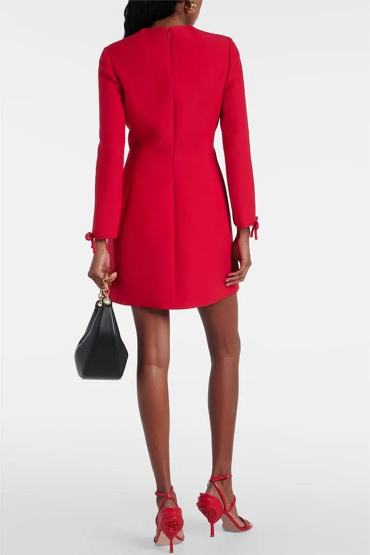 Notched Long Sleeve Mini Dress with Pockets main image 1
