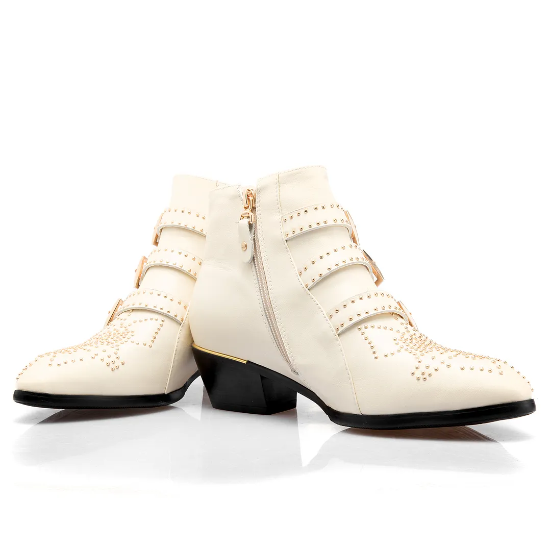 Women's Rivets Metal Buckle Low Heels Ankle Boots-vocosishoes