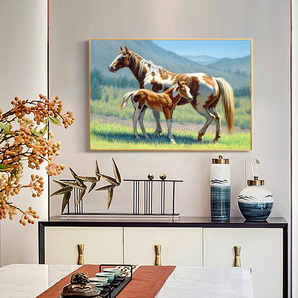 

(Multi-Size) Horse Grassland - Round/Square Drill Diamond Painting - 40*30CM, Square diamond 30*40cm, 501 Original